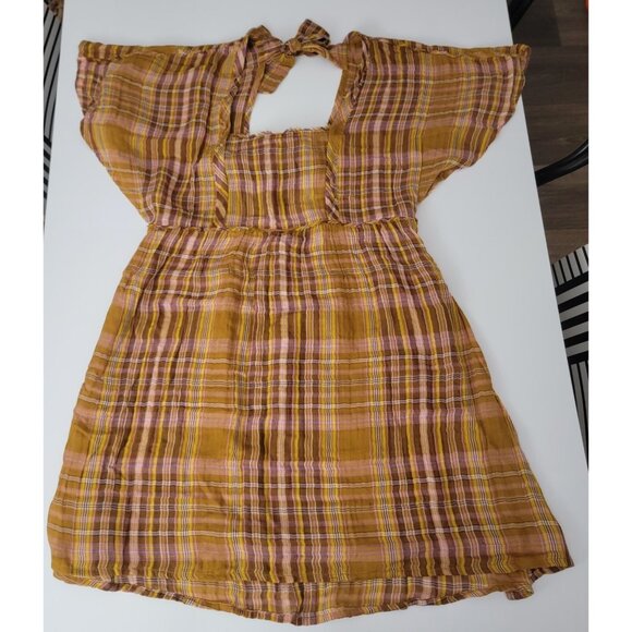 Yellow Plaid Mini Dress  Anthropologie Size Small NWT Boho Style - Picture 3 of 8